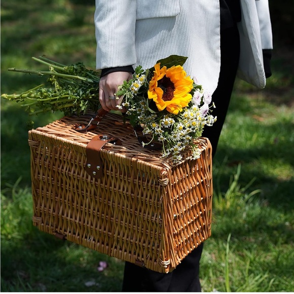Wicker Picnic Basket with Floral Interior